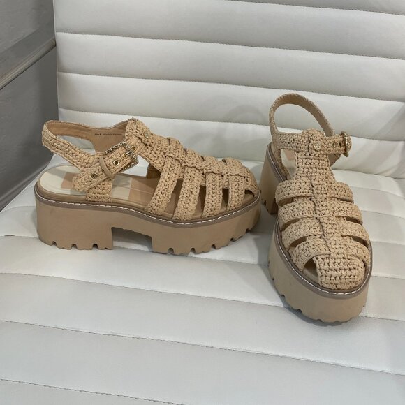 Dolce Vita Size 8 • Beige Raffia Platform Sandals Ankle Strap Boho Summer - Picture 3 of 9